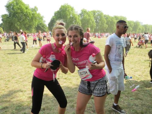 Michaela and Georgina at Hyde Park after the Race for Life 10k - July 2013